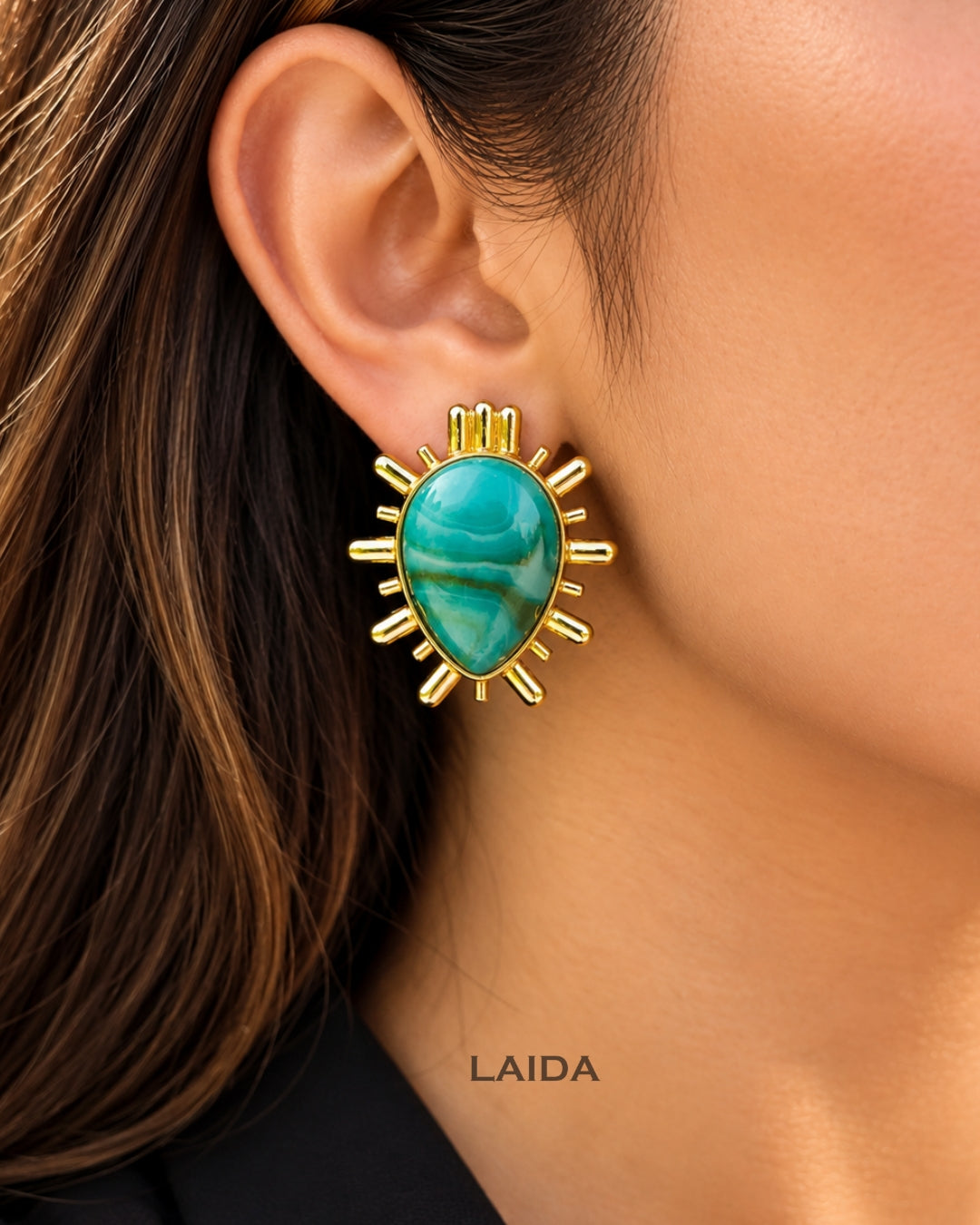 Sunburst Turquoise Drop Stud Earrings