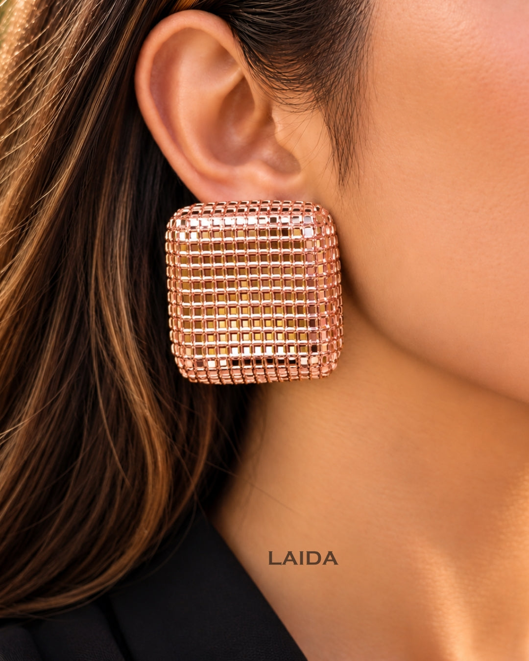Bling Blogger Rose Gold Square Earrings - Big