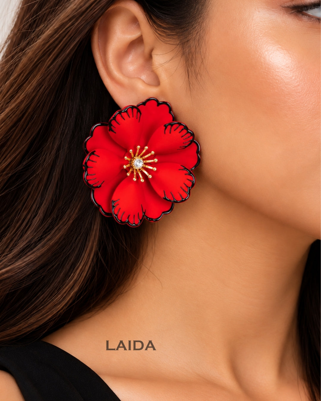 Red Floral Vintage Stud Earrings