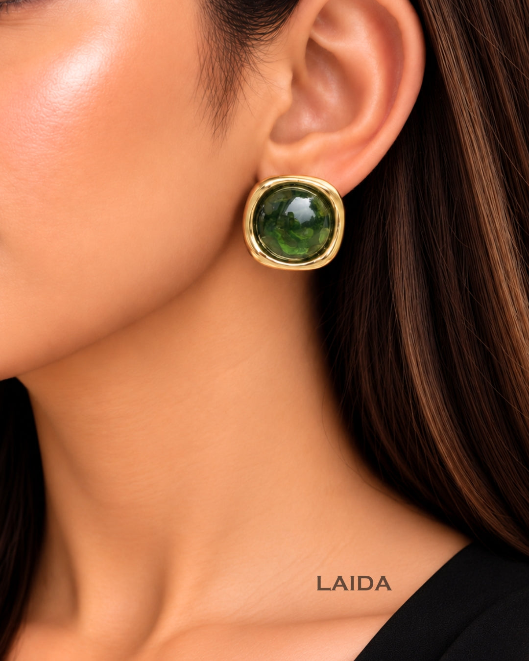 Green Resin Stud Earrings