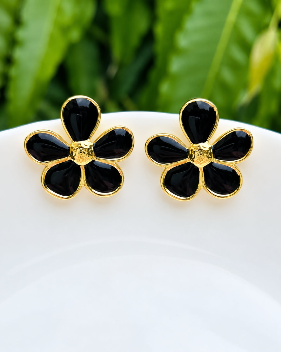 Floral Black Stud Earrings