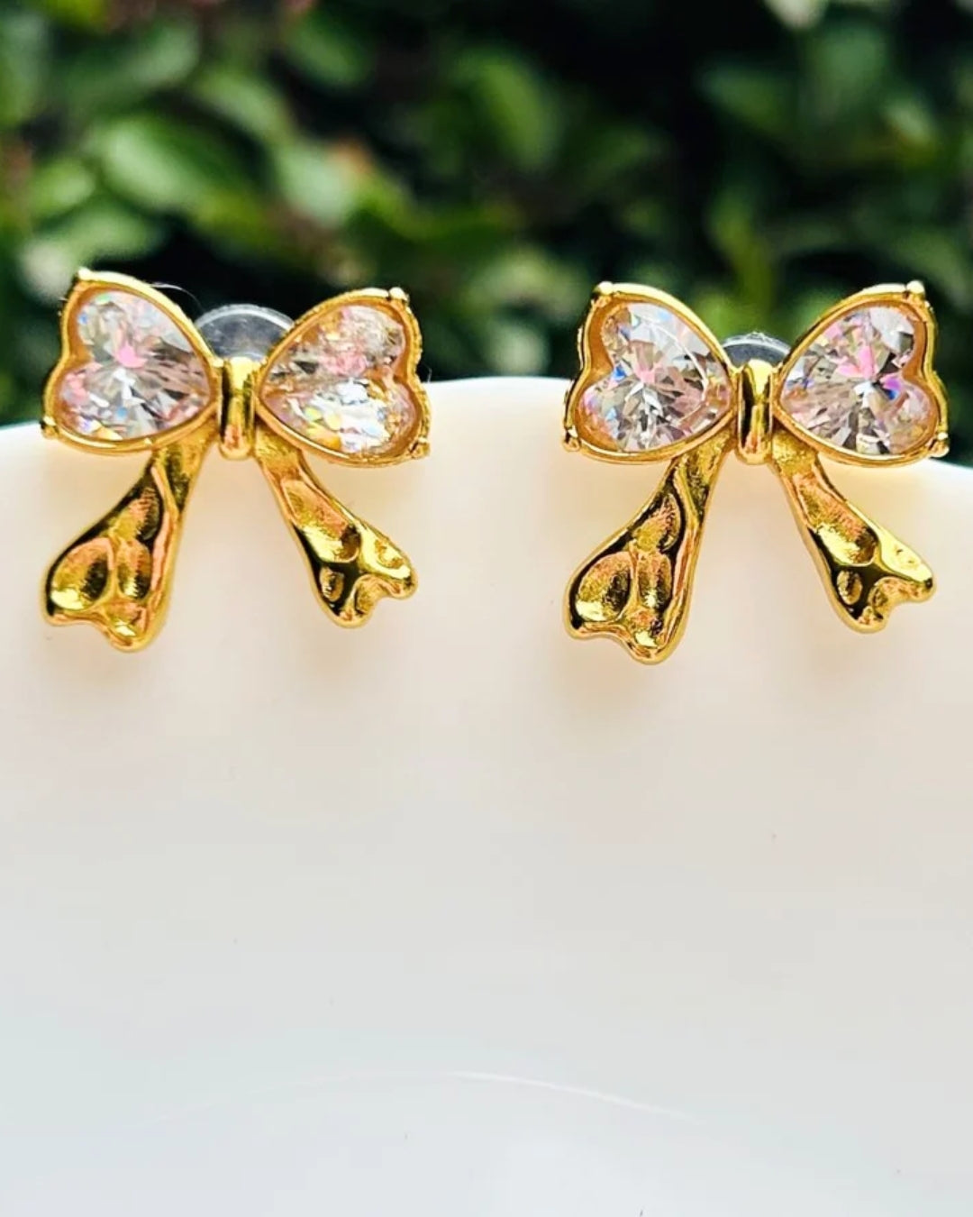 Crystal Bow Golden Stud Earrings