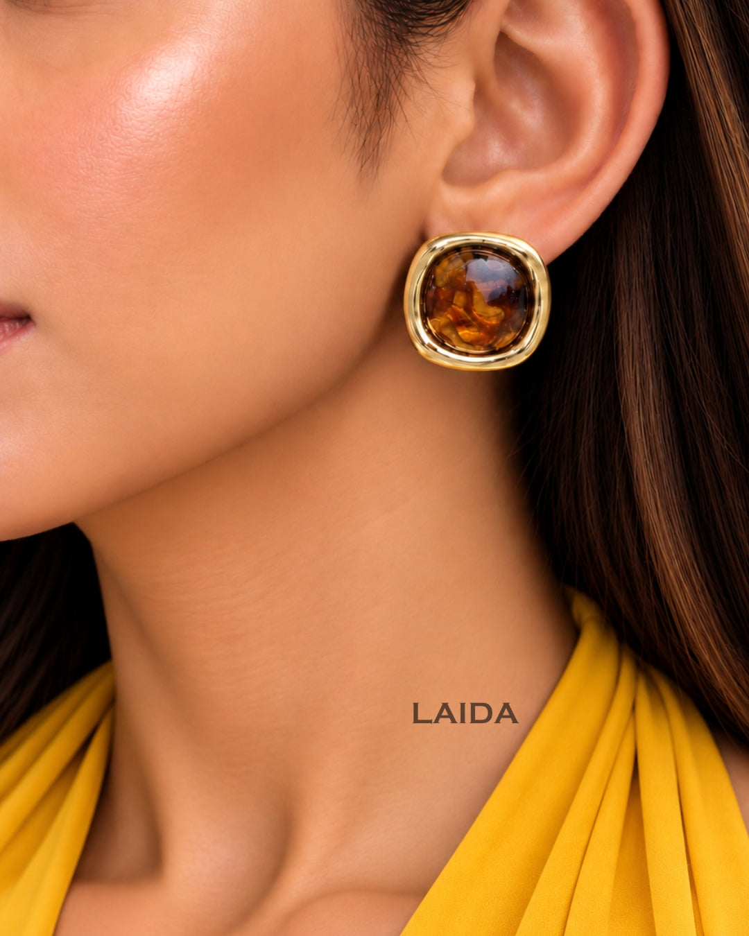 Brown Resin Stud Earrings