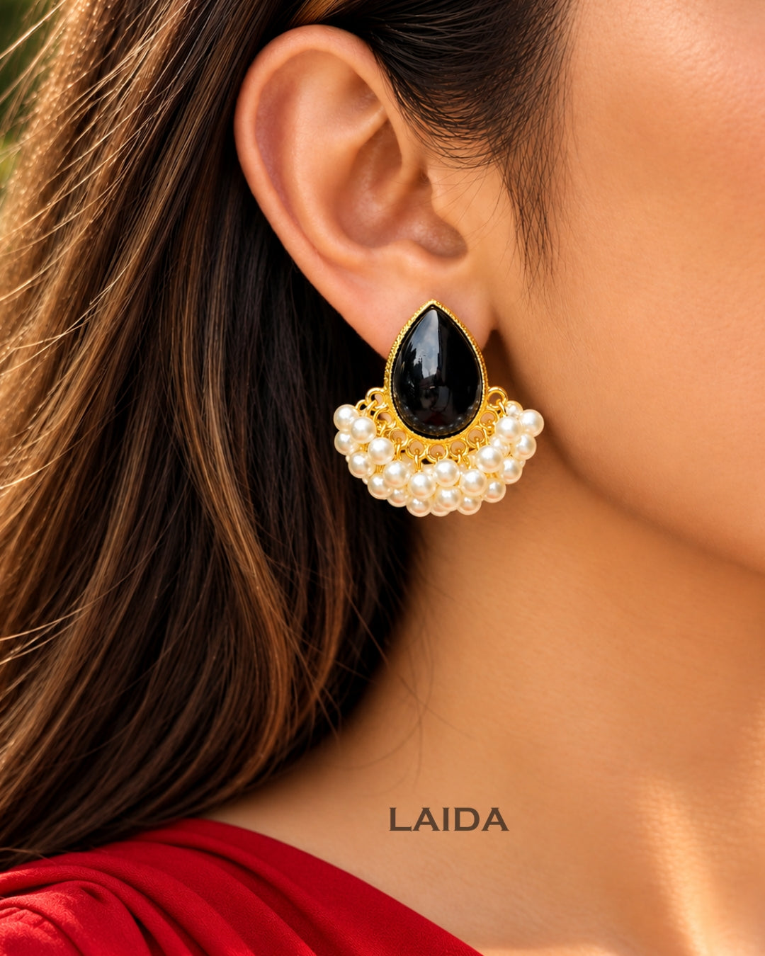 Black Drop Pearl Stud Earrings