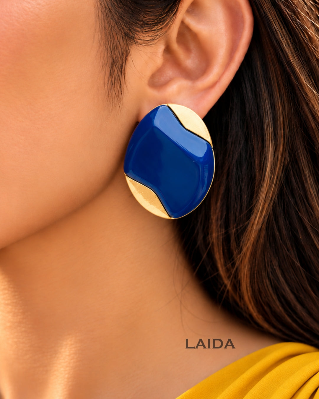Dark Blue Enamel Stud Earrings
