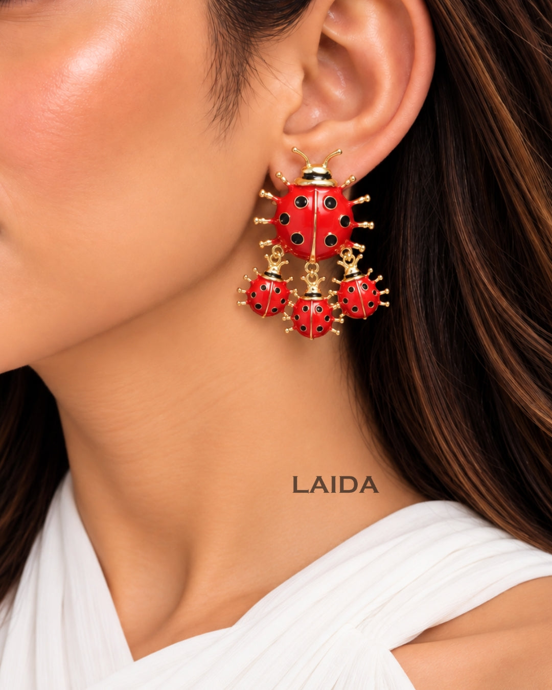 Retro Red Ladybug Stud Earrings