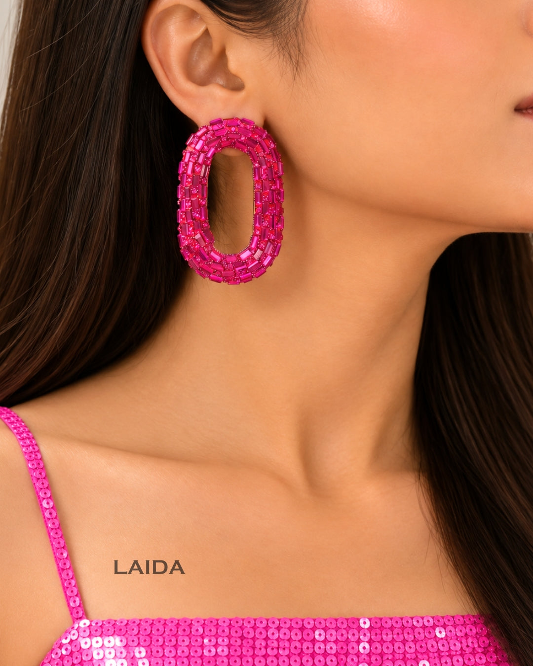 Bling Blogger Fuschia Pink Oval Earrings