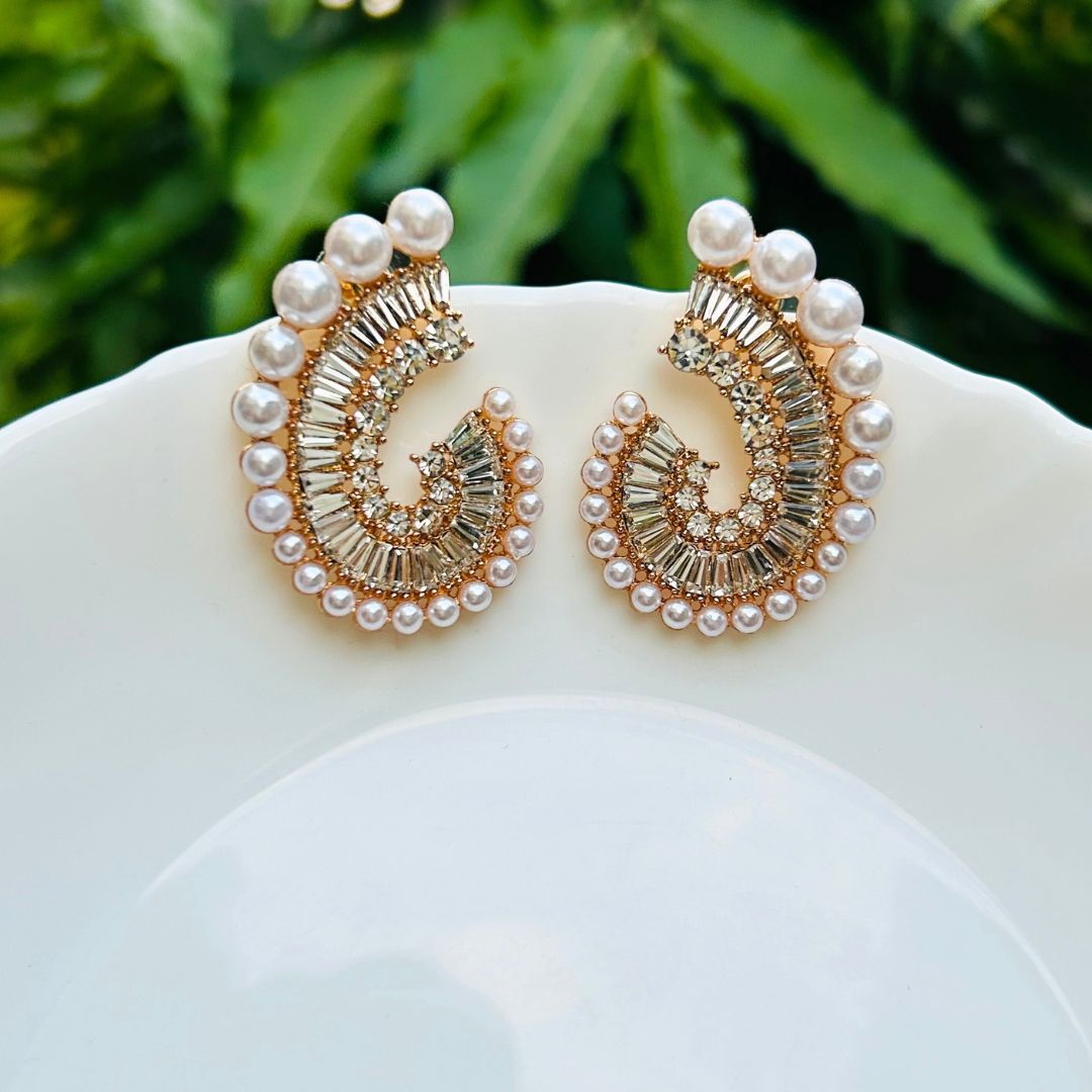 Pearl Spiral American Diamond Stud Earring