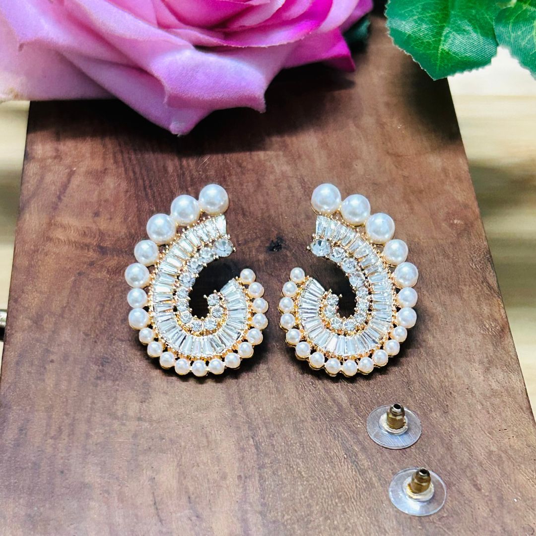 Pearl Spiral American Diamond Stud Earring