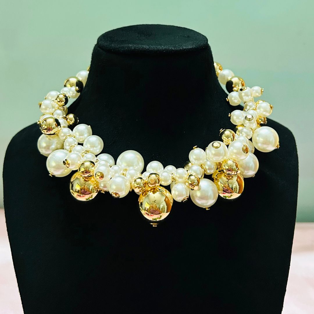 Pearl Ball Statement Necklace Choker