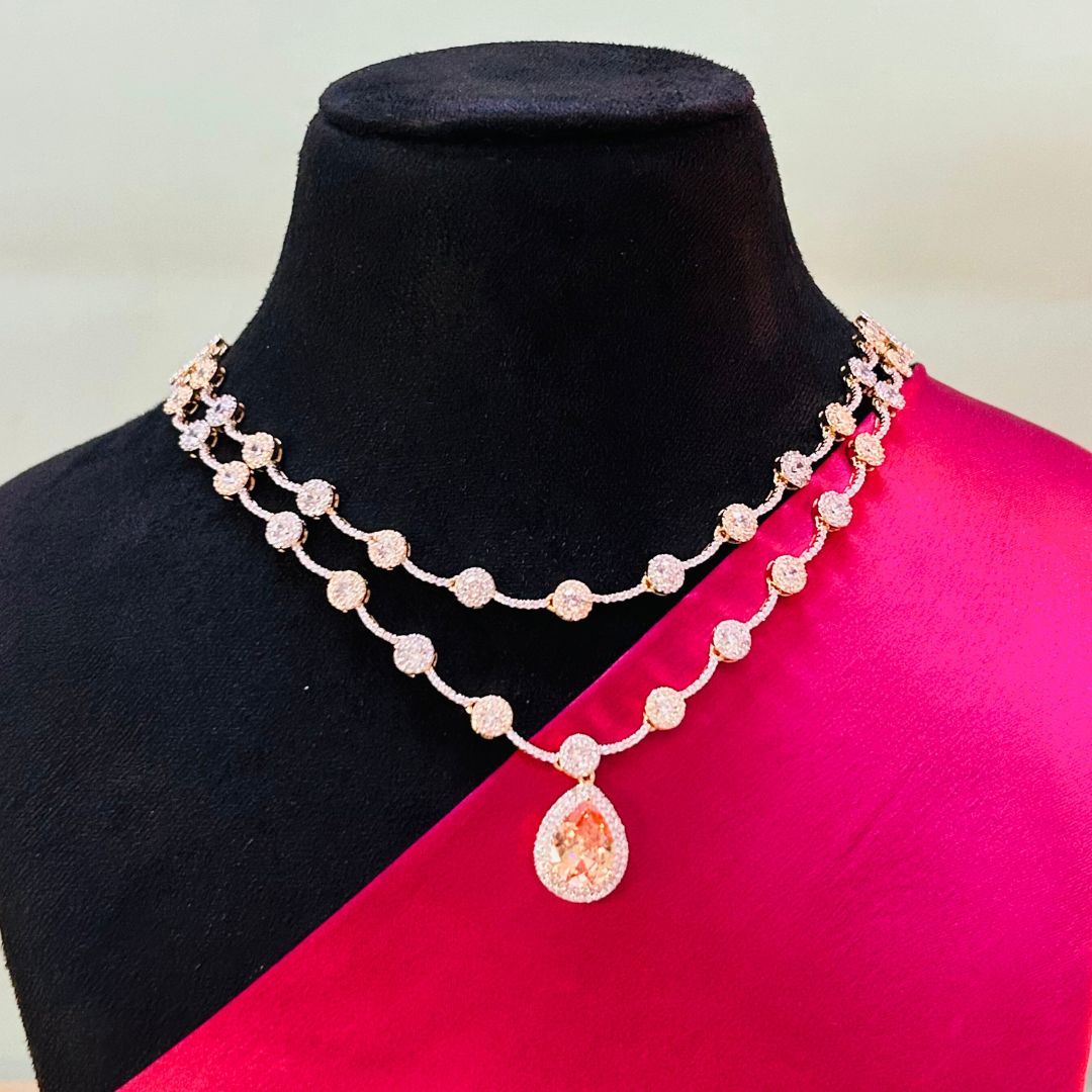 Dorothy Two-layered Orange American Diamond Necklace set