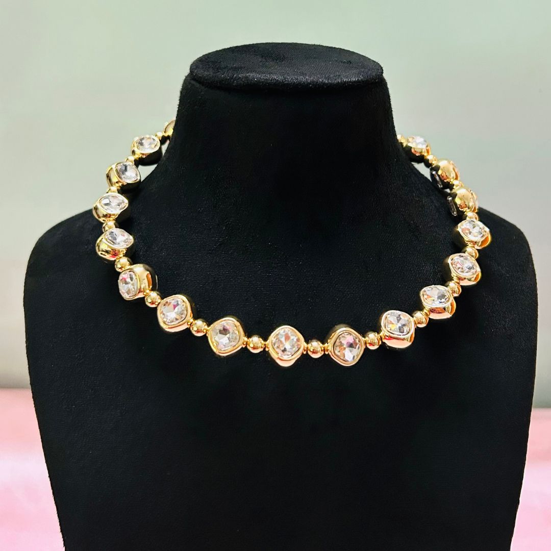 Golden Rhinestone Ball Statement Necklace Choker