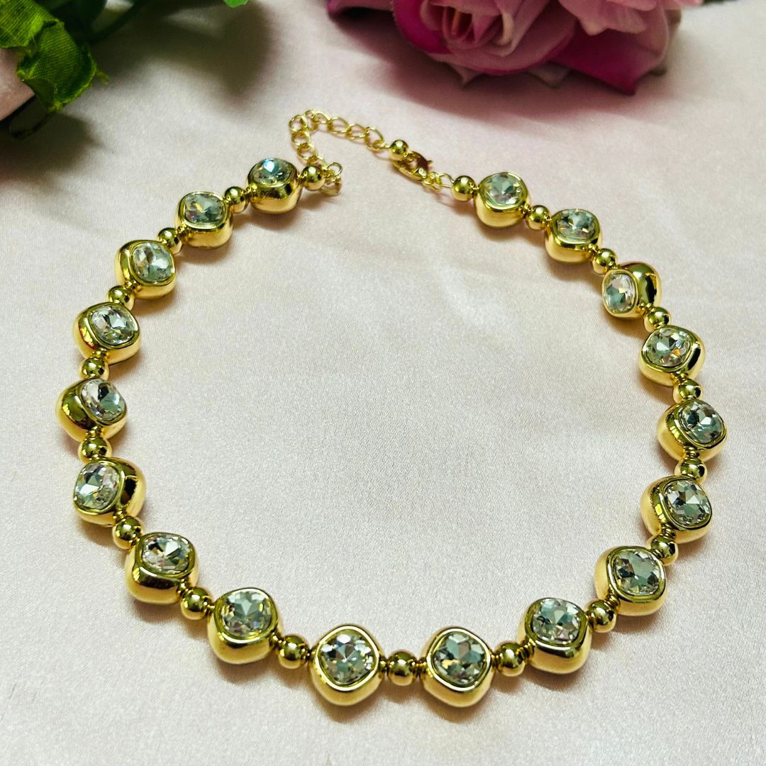 Golden Rhinestone Ball Statement Necklace Choker