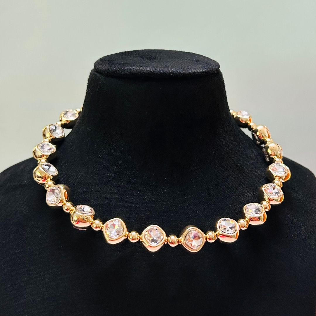 Golden Rhinestone Ball Statement Necklace Choker