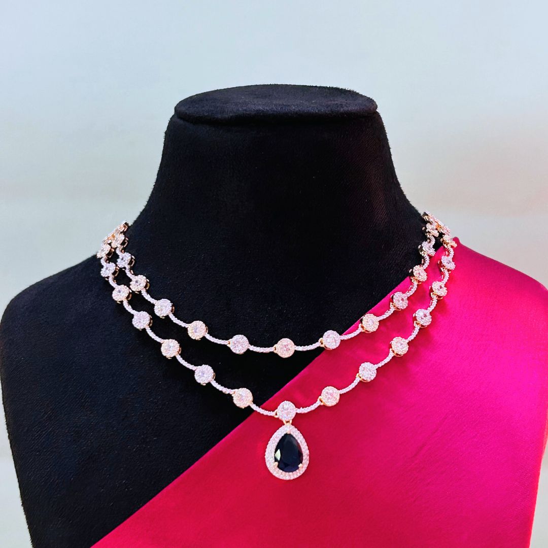 Dorothy Two-layered Navy Blue American Diamond Necklace set