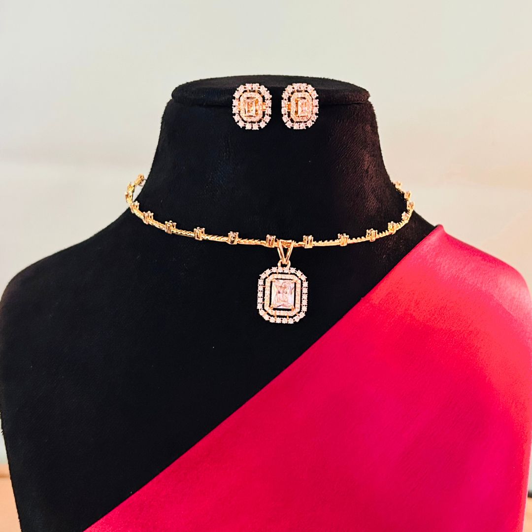 Andriana 18K Gold Plated American Diamond Necklace Set