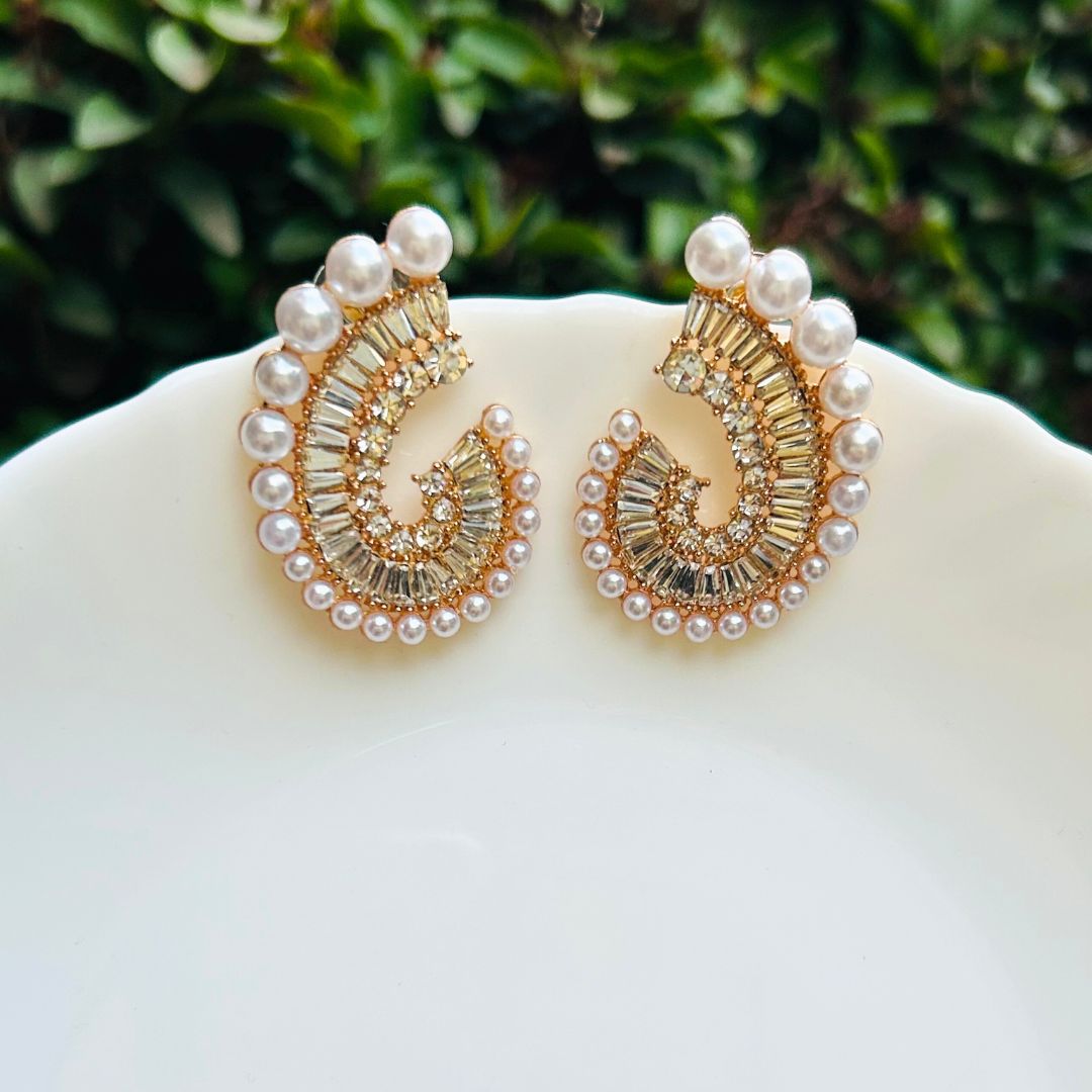 Pearl Spiral American Diamond Stud Earring