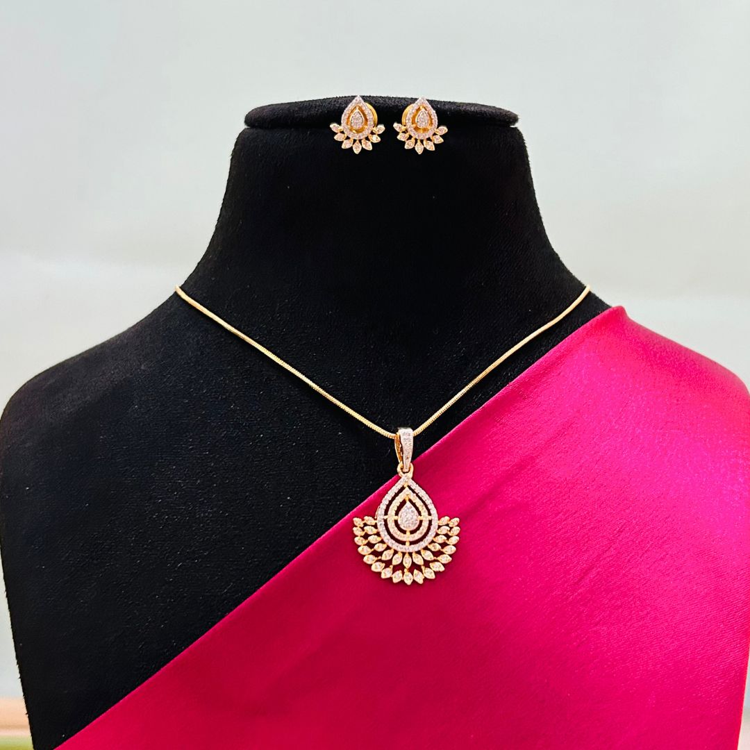 Aarya 18K Gold Plated American Diamond Pendant Set