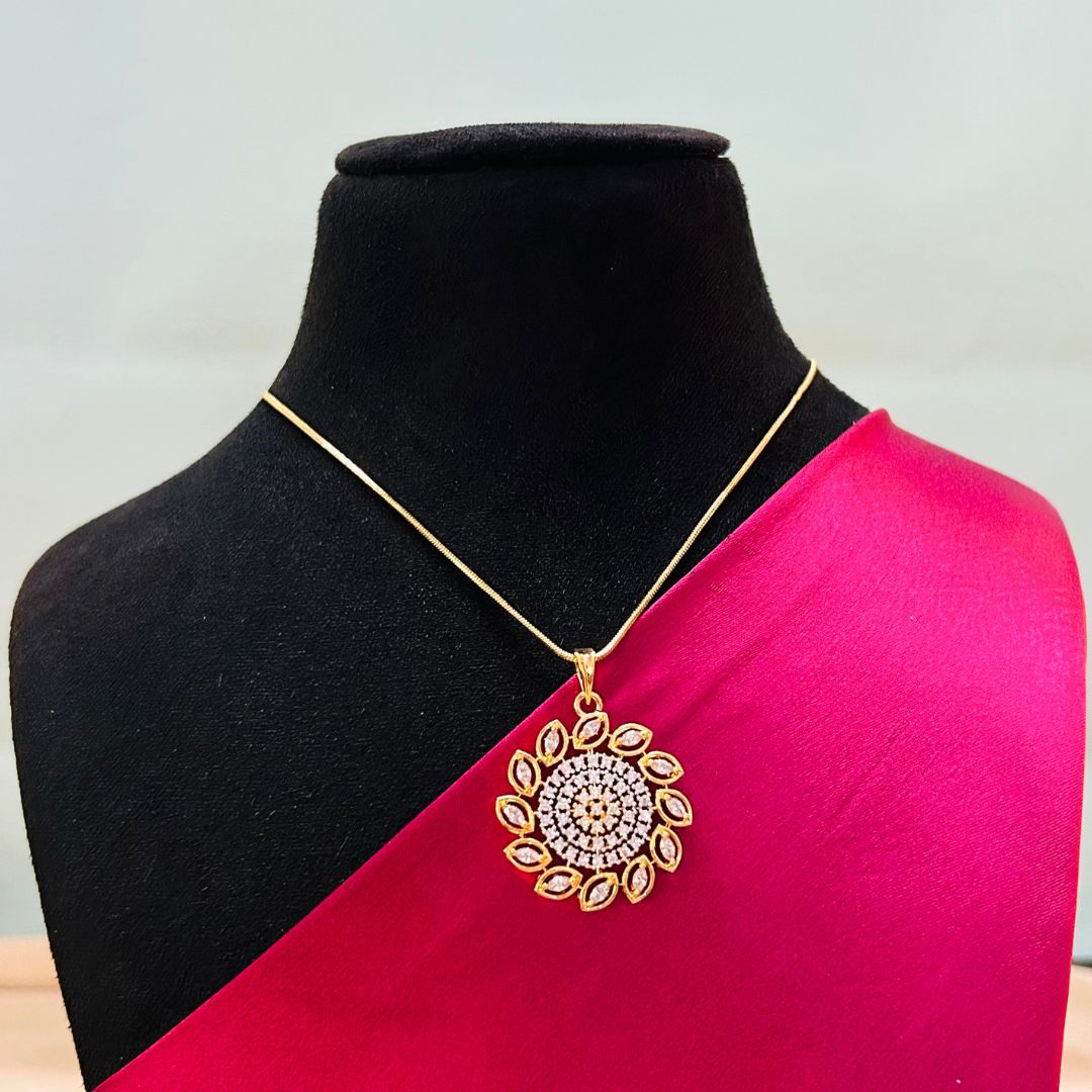 Veda 18K Gold Plated American Diamond Pendant Set