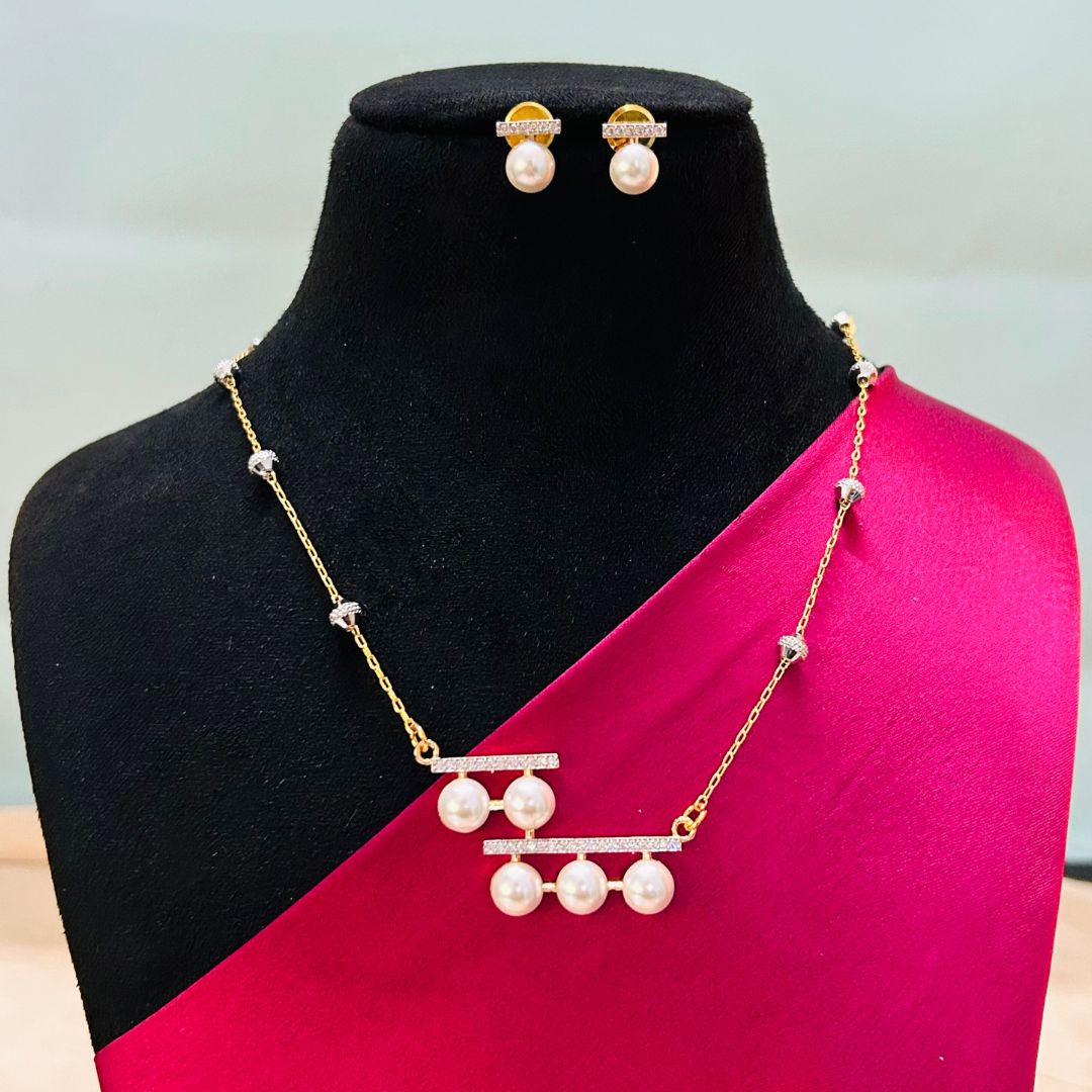 Pearl American Diamond Pendant Set