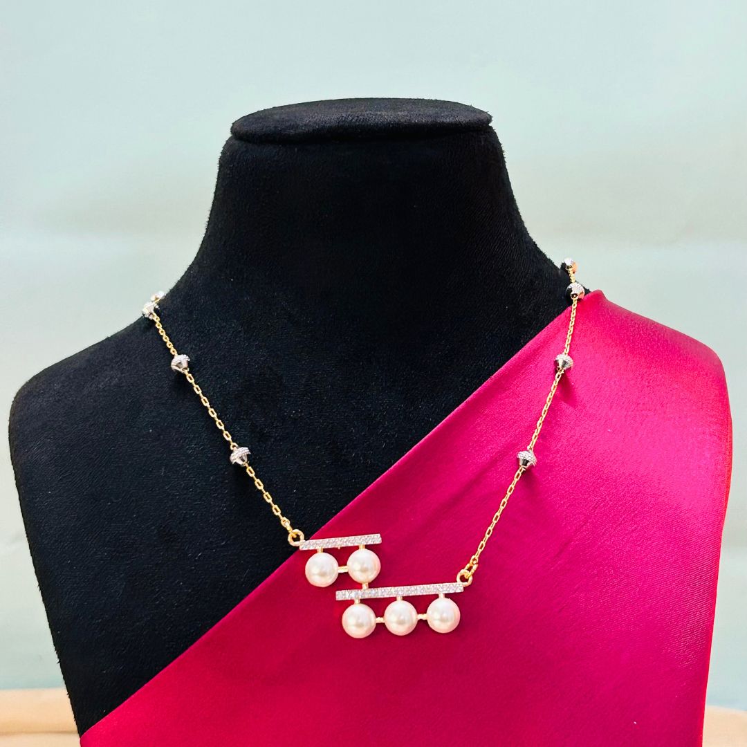 Pearl American Diamond Pendant Set