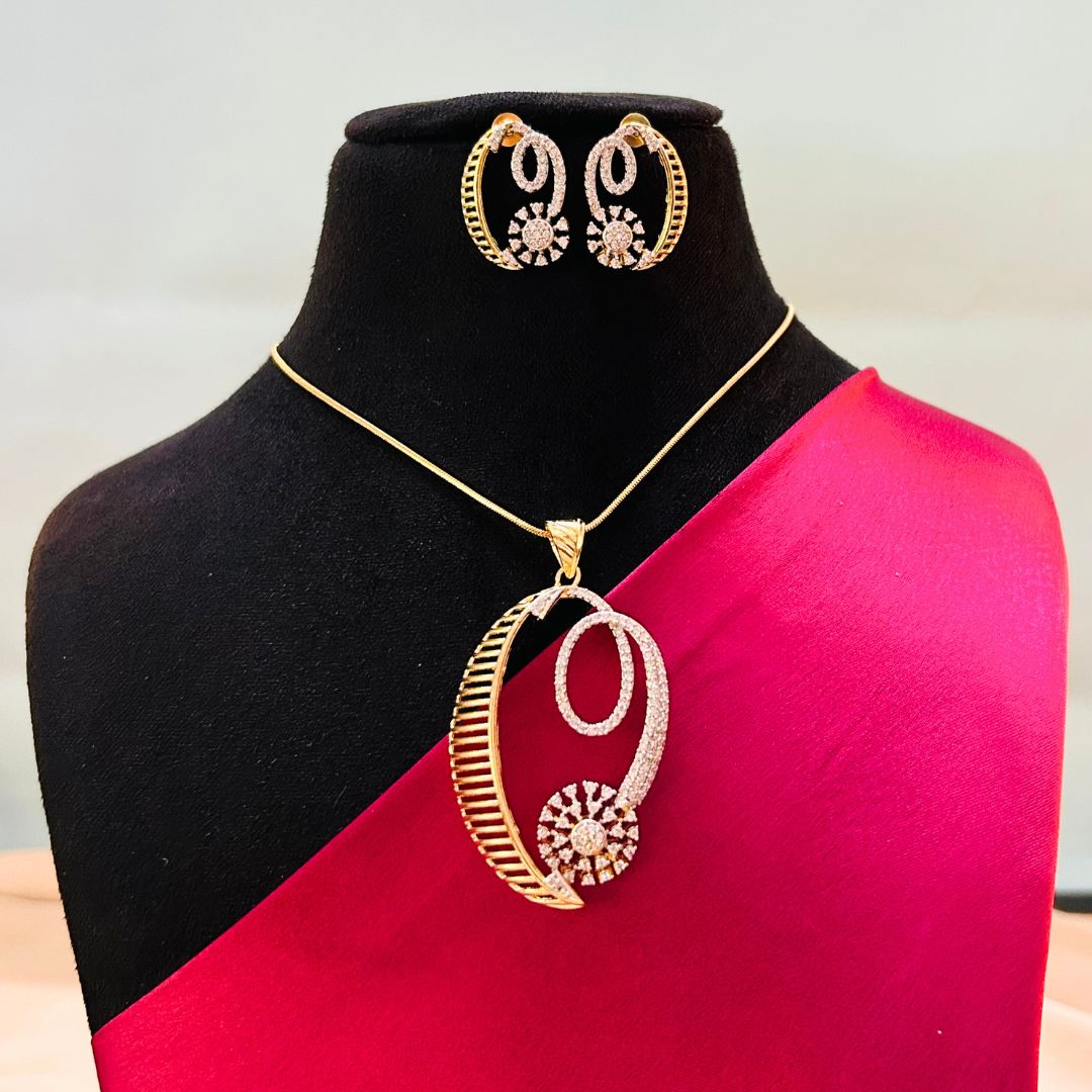 Aaradhya 18K Gold Plated American Diamond Pendant Set
