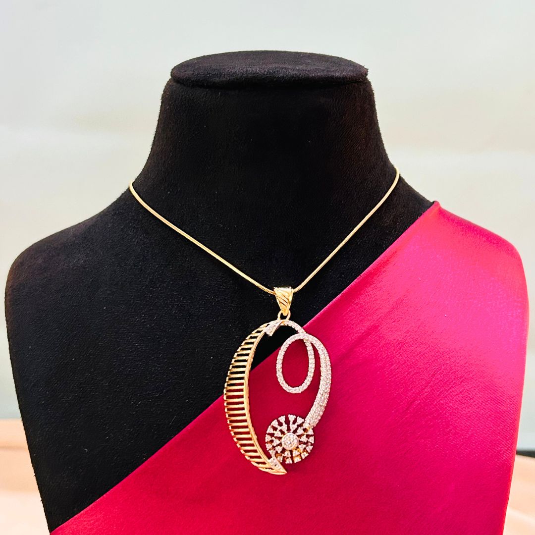 Aaradhya 18K Gold Plated American Diamond Pendant Set