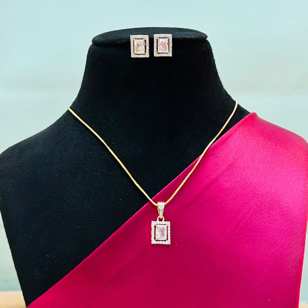 Heer 18K Gold Plated American Diamond Pendant Set