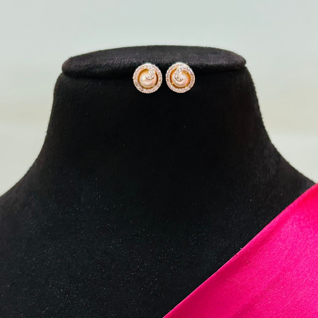 18K Gold Plated Pearl American Diamond Pendant Set