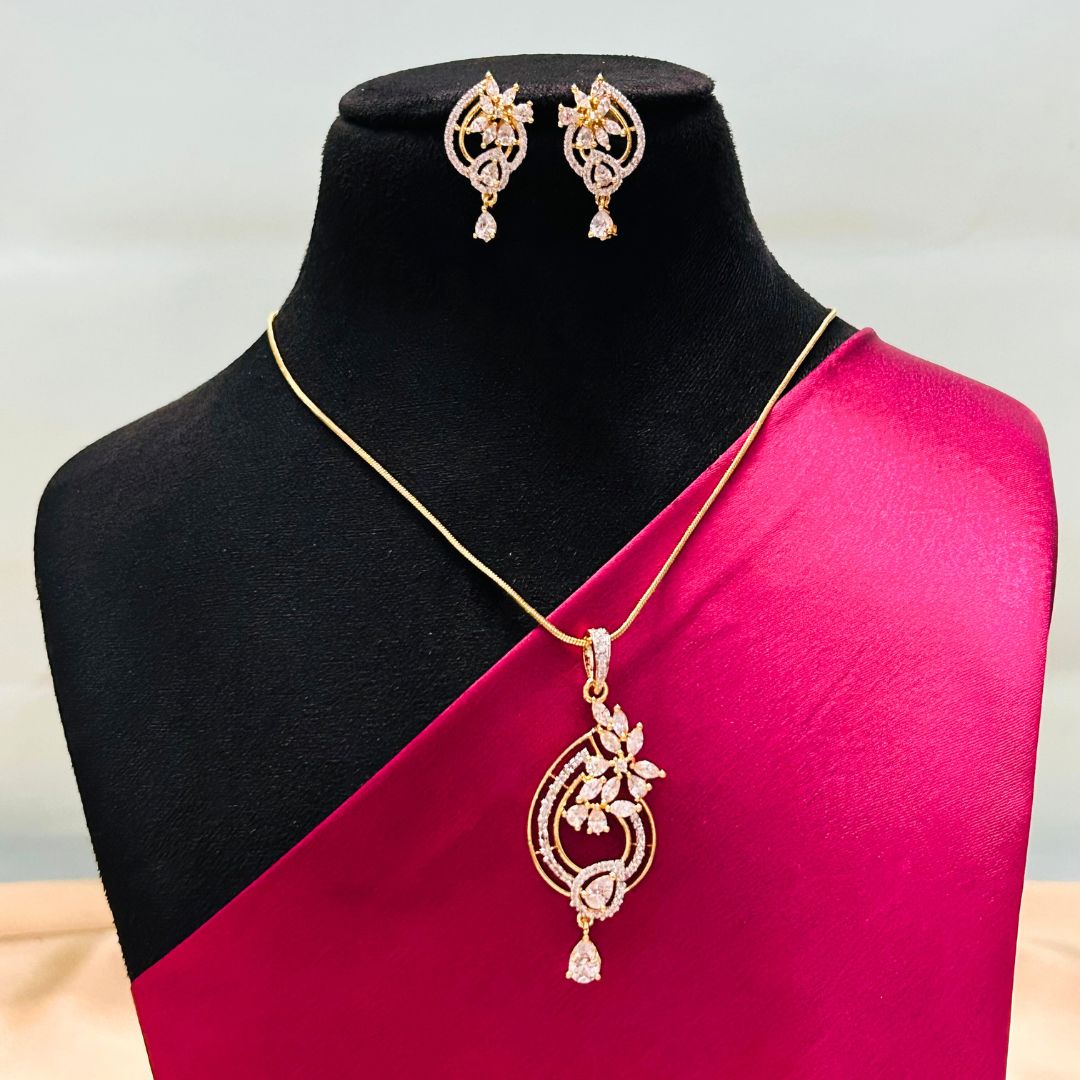Darshana 18K Gold Plated American Diamond Pendant Set