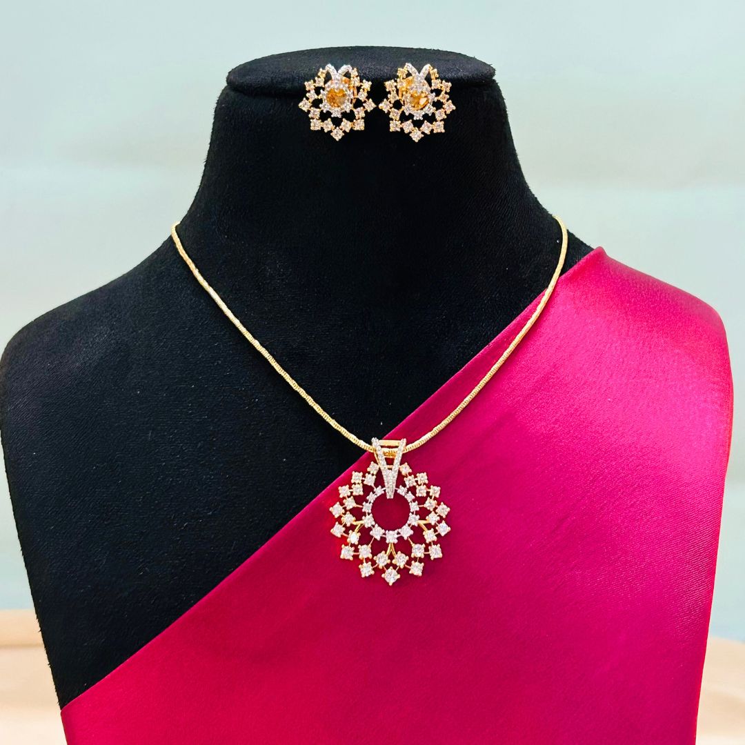 Oja 18K Gold Plated American Diamond Pendant Set