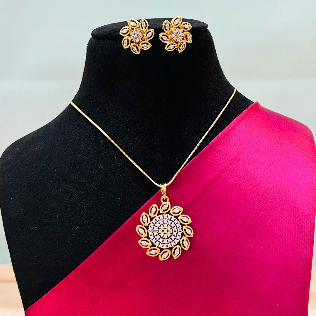 Veda 18K Gold Plated American Diamond Pendant Set