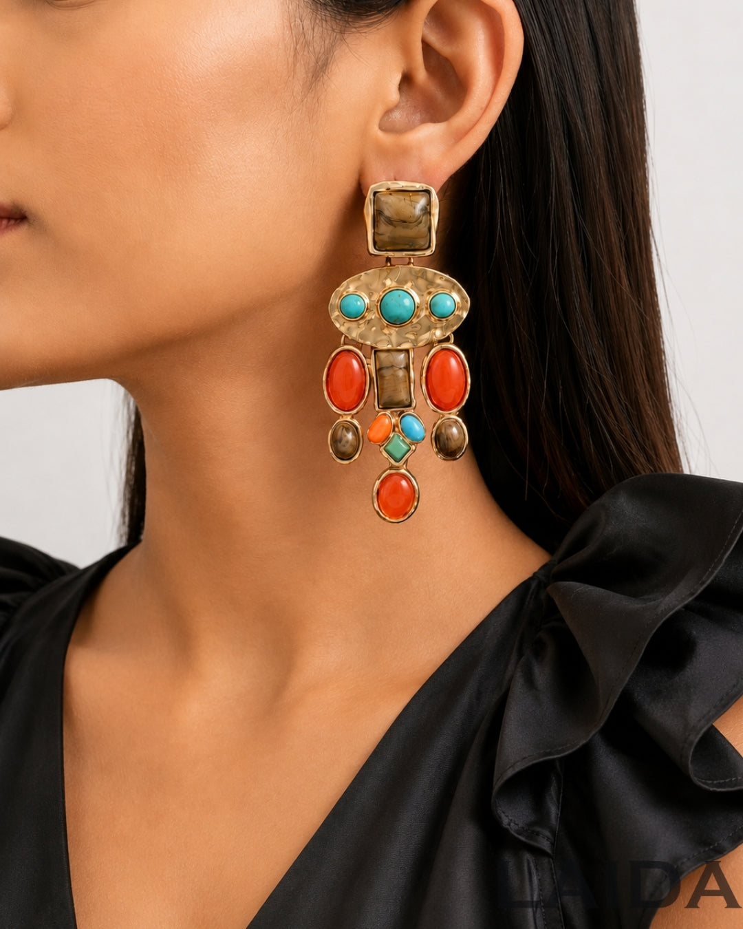 Multicolor Retro Gemstone Statement Earrings