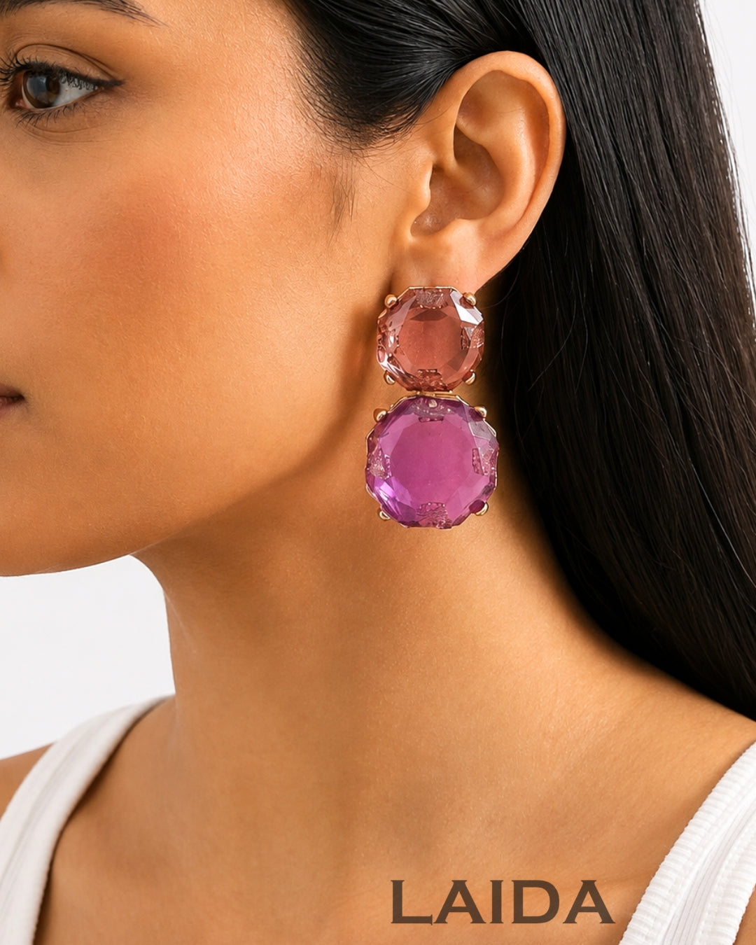 Mais Purple Two Layer Statement Earrings