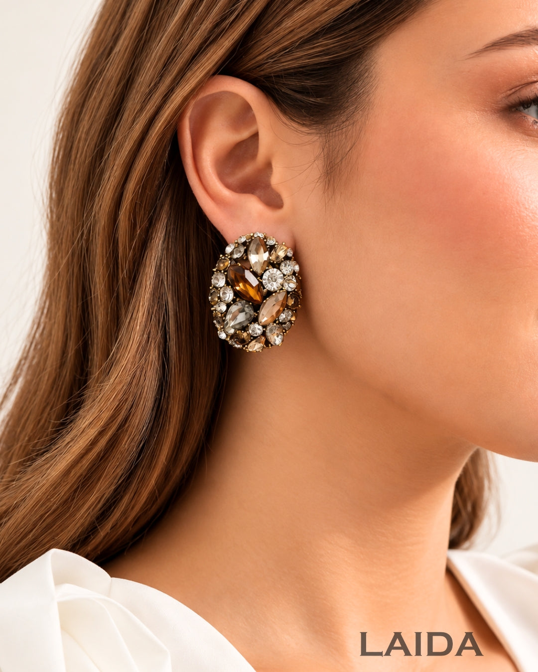 Multi Oval Rhinestone Stud Earrings