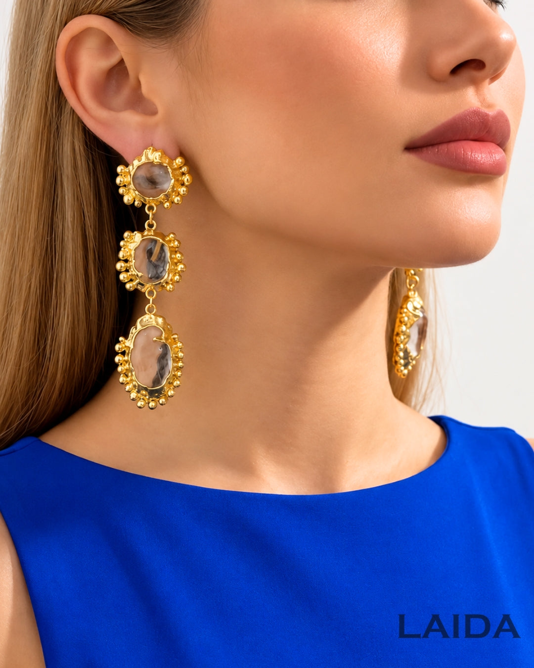 Retro White Layered Crystal Drop Earrings