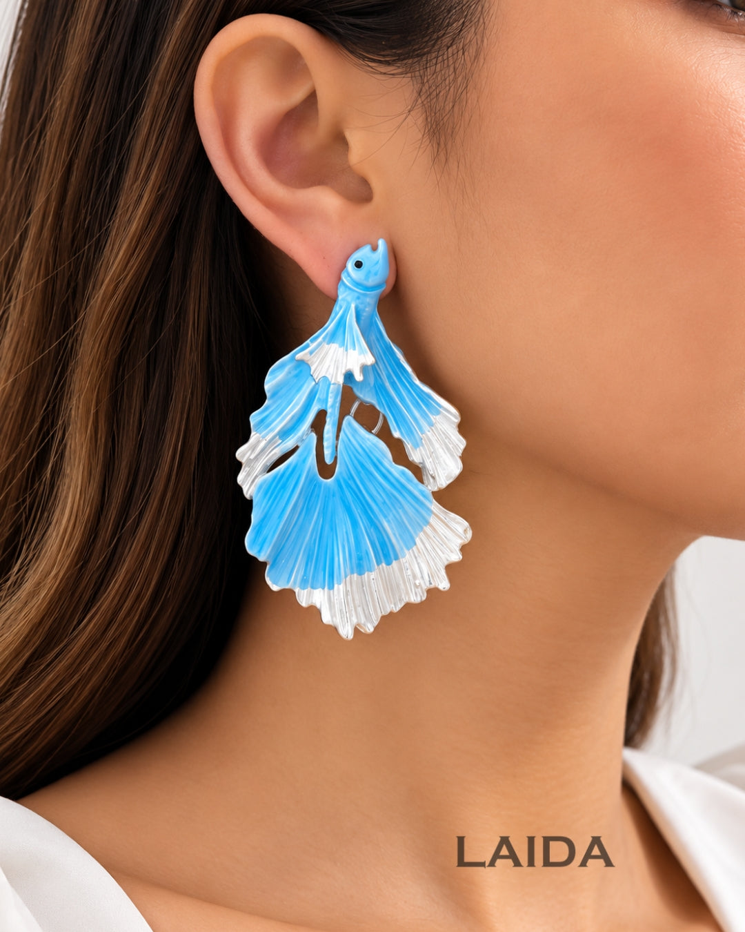 Blue Enamel Goldfish Drop Earrings