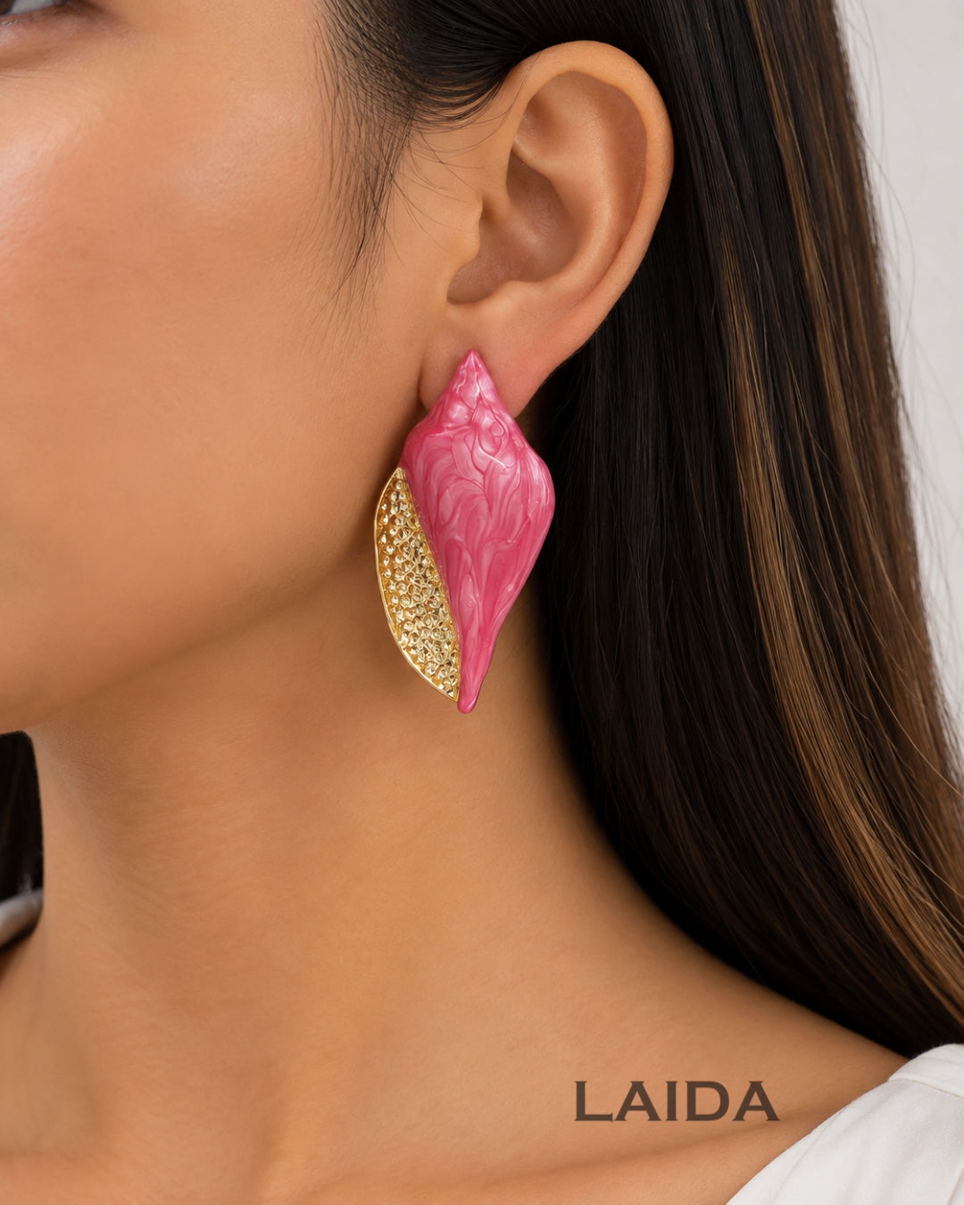 Pink Beach Enamel Shell Stud Earrings