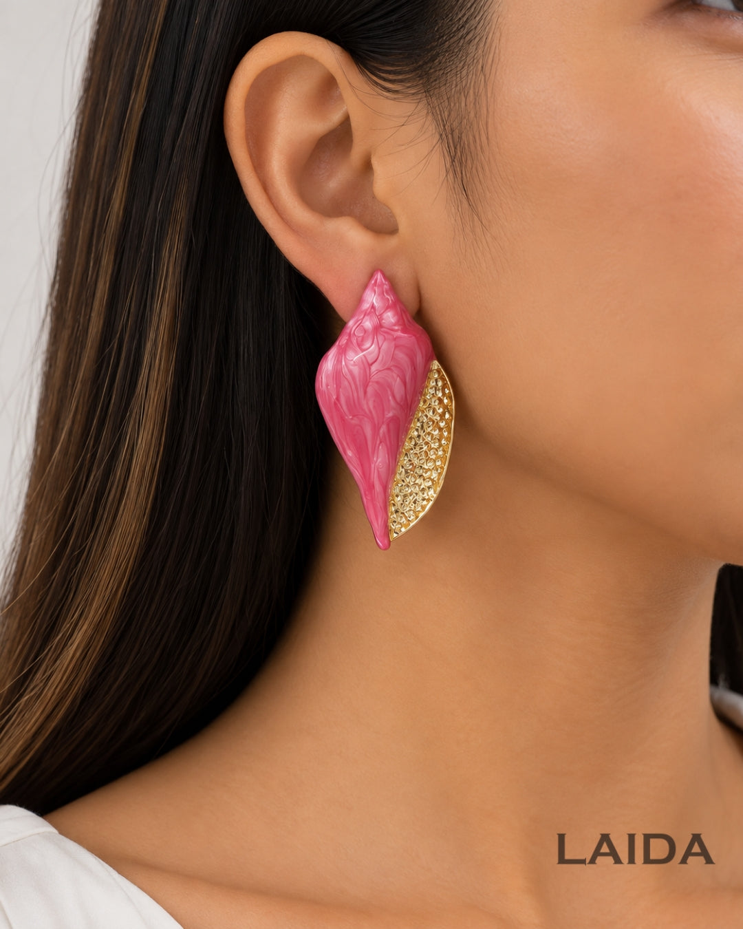 Pink Beach Enamel Shell Stud Earrings