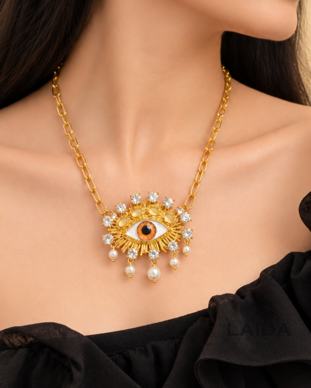 Vintage Brown Evil Eye Pendant Necklace