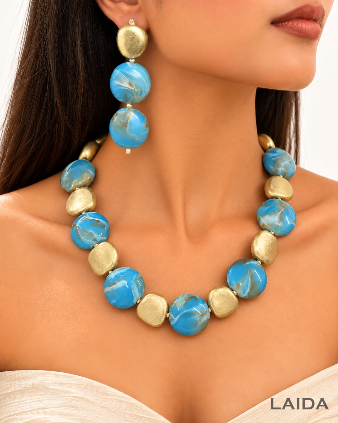 Turquoise Gemstone Statement Necklace With Earrings