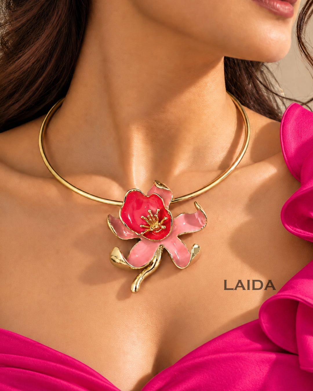 Pink Resin Flower Hasli Necklace