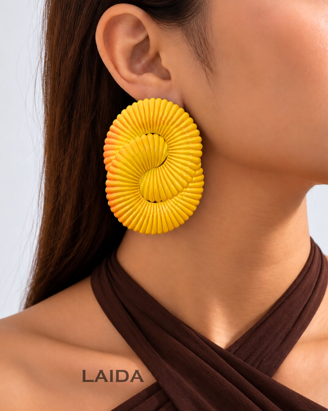 Yellow Twisted Ripple Drop Earrings