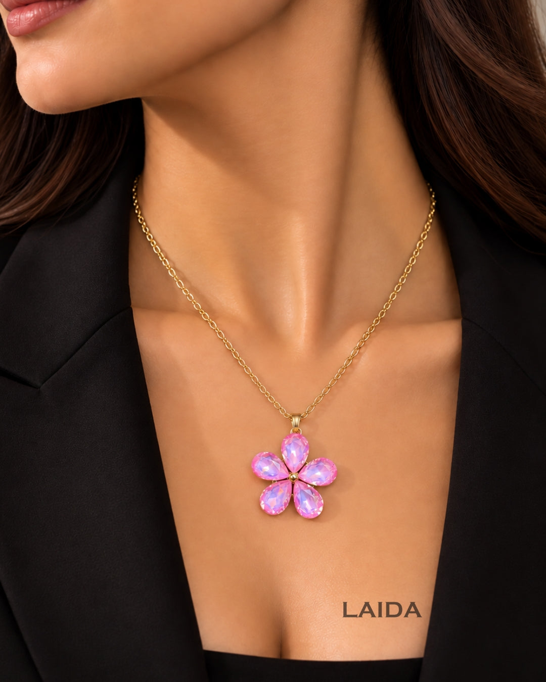 Pink Crystal Flower Pendant