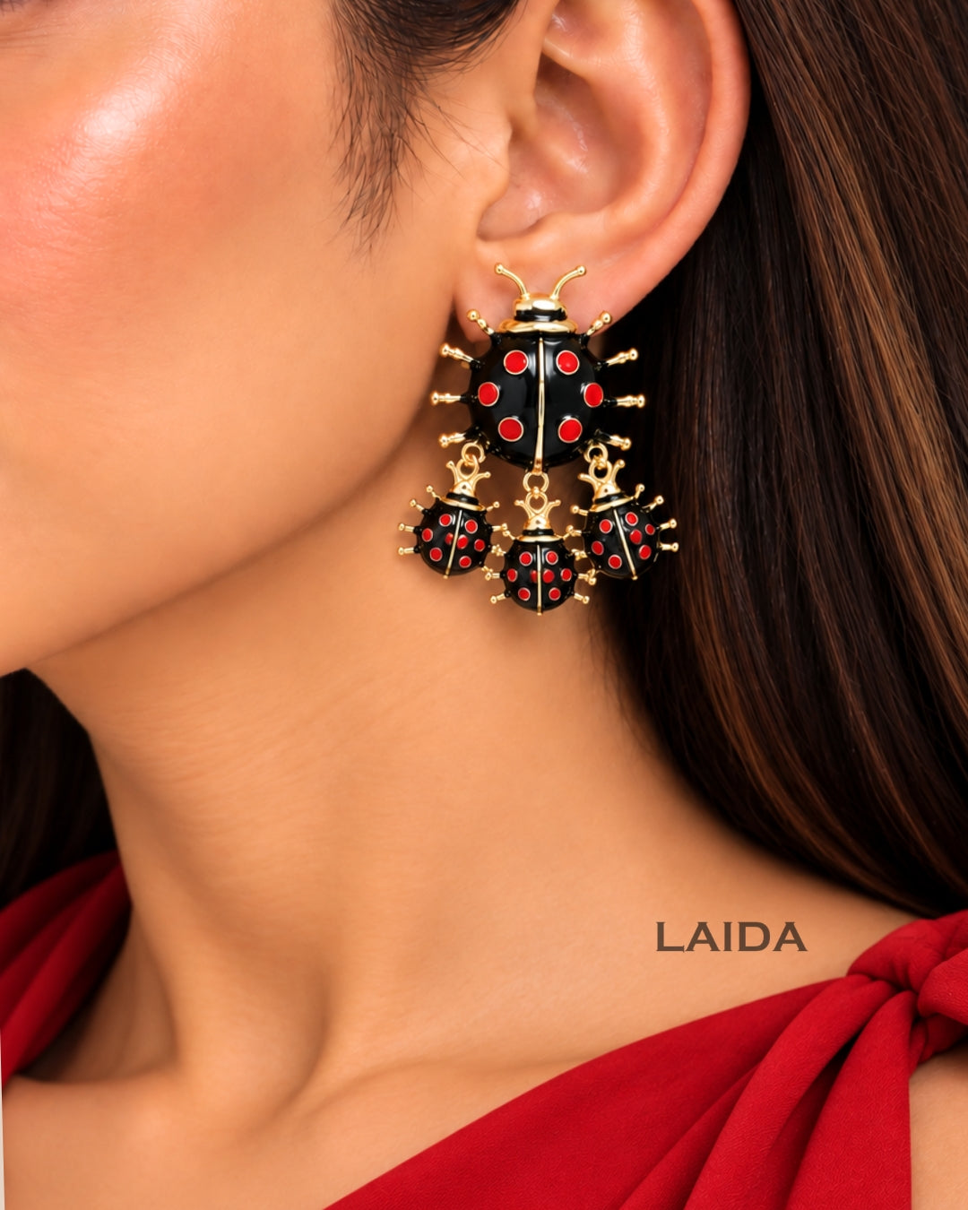 Retro Black Ladybug Stud Earrings