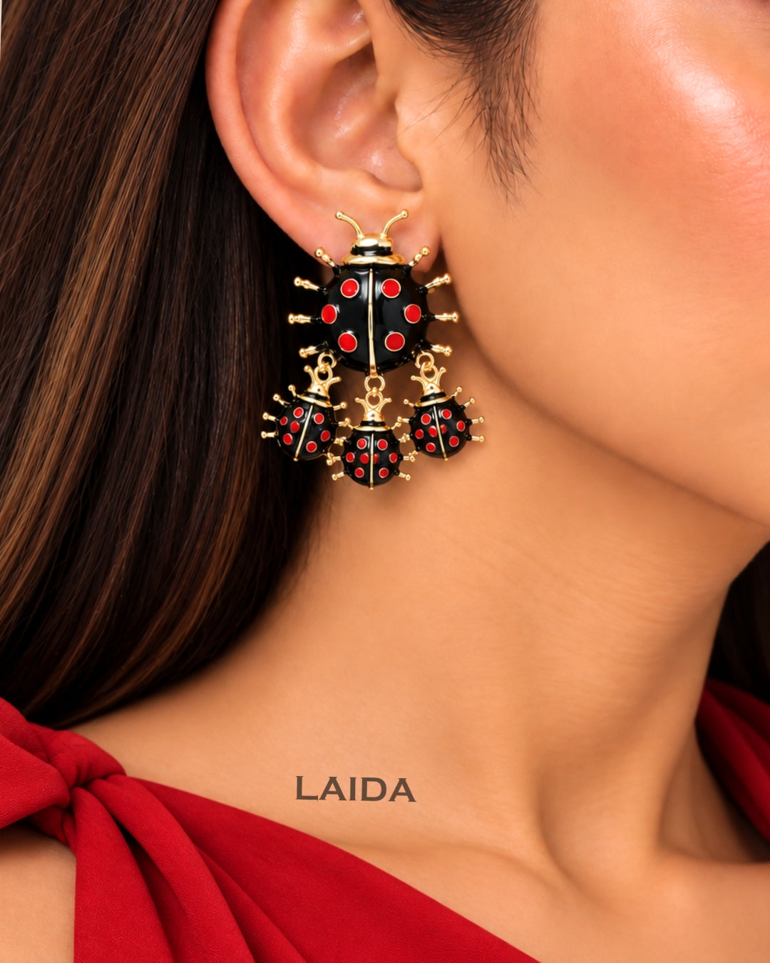 Retro Black Ladybug Stud Earrings