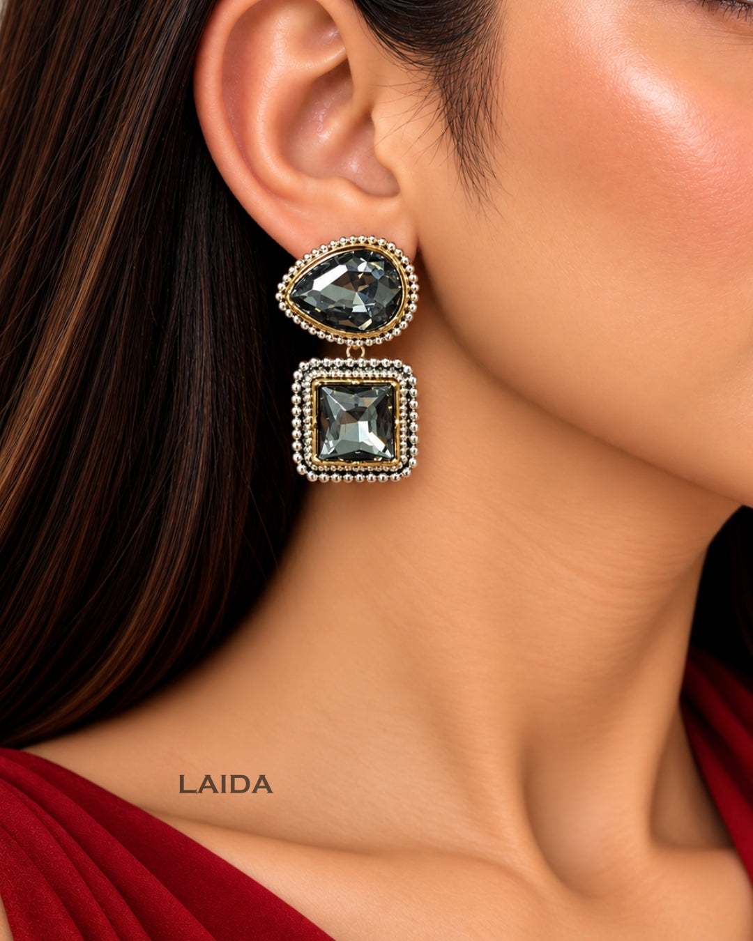 Vintage Grey Crystal Stud Earrings