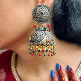Silver-Plated Oxidised Dome Shaped Jhumkas Earrings