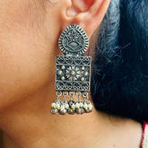 Silver-Toned Spherical Jhumkas Earrings