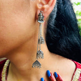 Silver-Plated Oxidised Classic Jhumkas Earrings